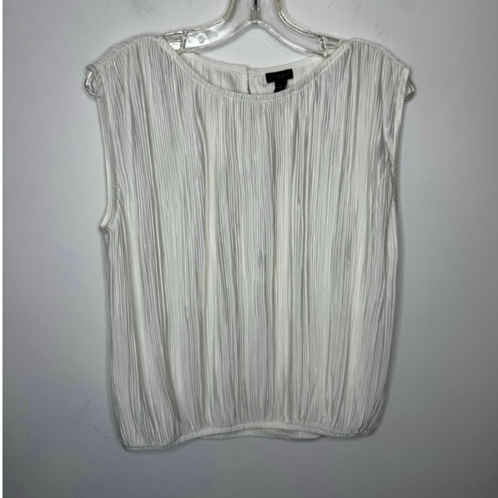 Brand New Ann Taylor Size S White Chalk Bubble Hem Pleated Blouse Top